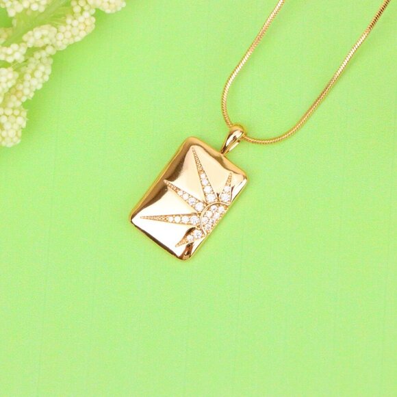 "Rose Gold Rectangle Pendant with Starburst CZ Design, XPPT1842 - Picture 13 of 13